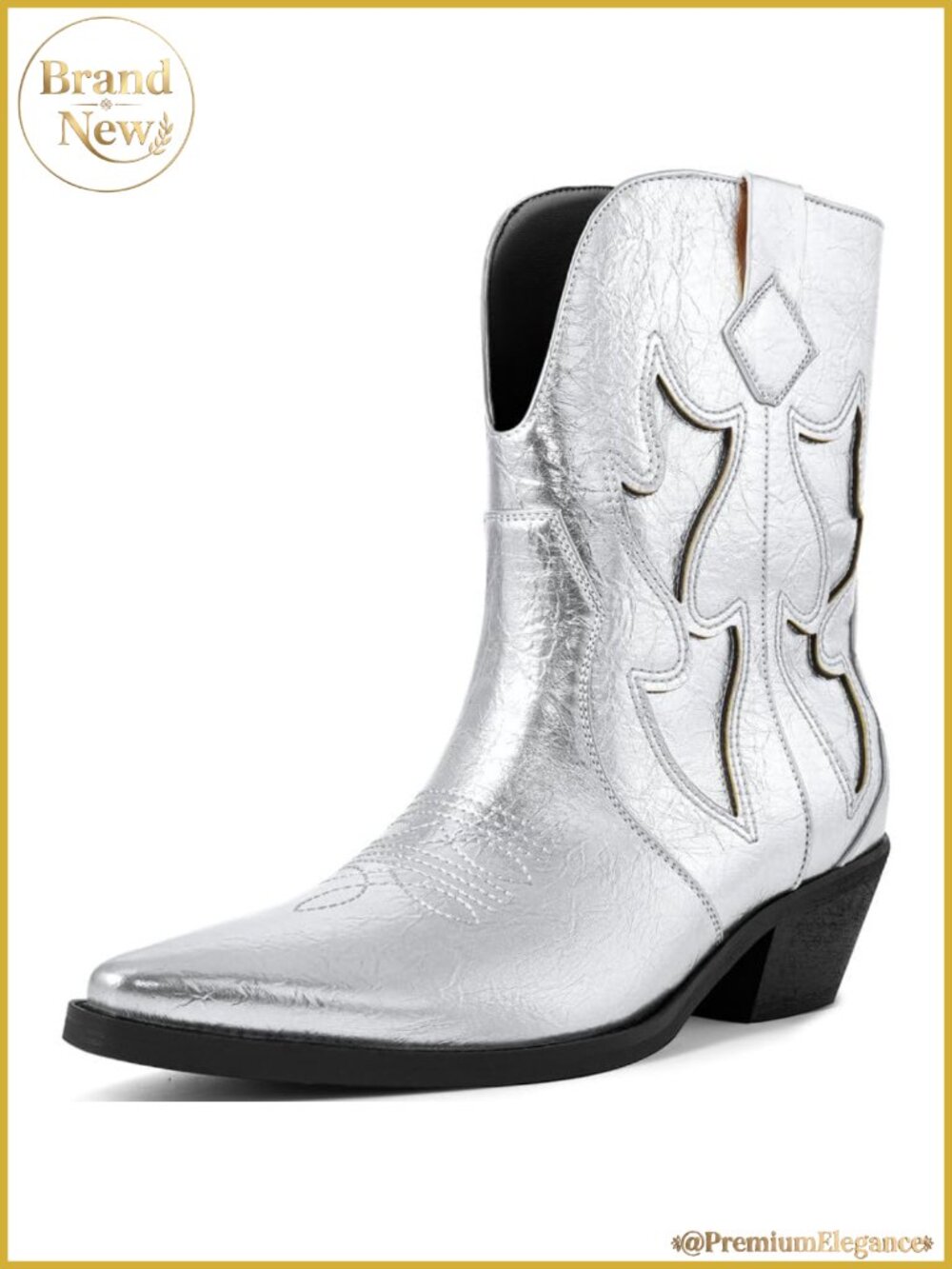 Women's Cowboy Boots Pointed Toe Embroidered Western Boots Pull On Chunky Heel